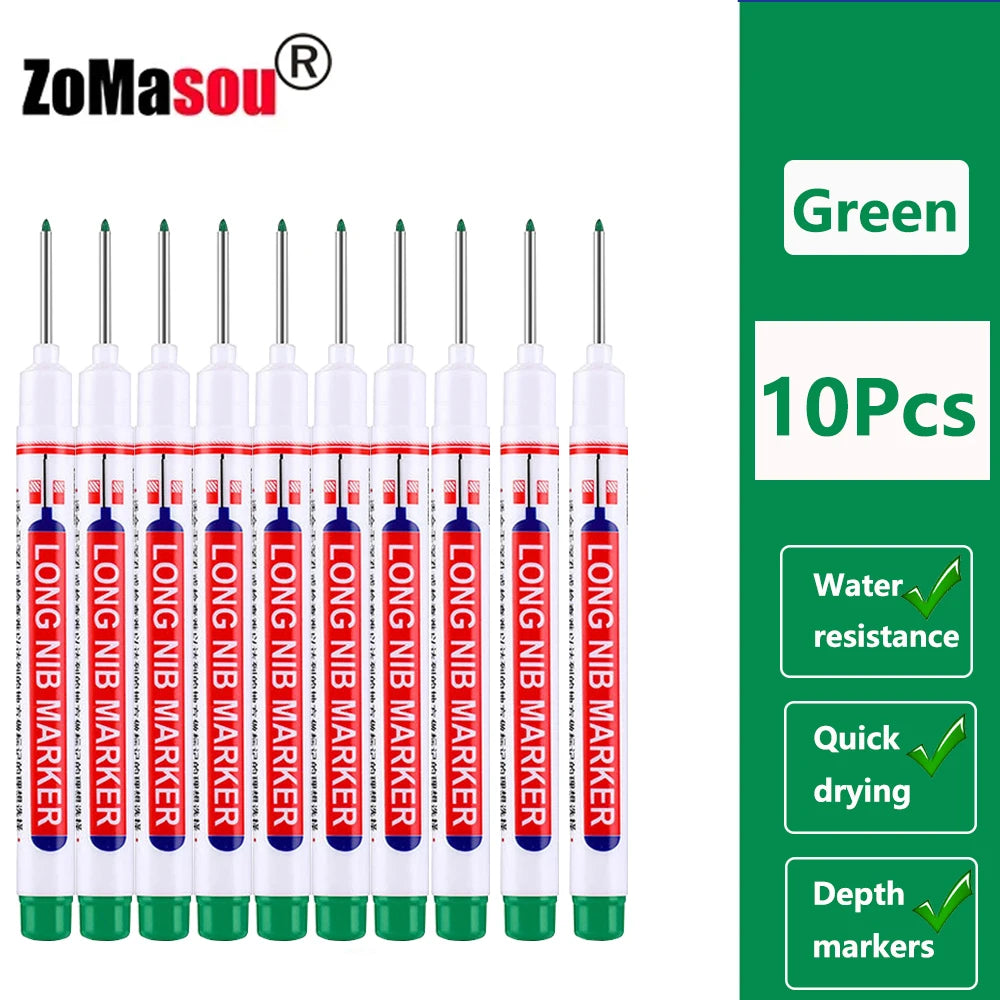 Waterproof Deep-Hole Marker Pens – 20mm Long Head, Carpenter Set