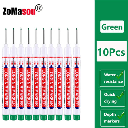 Waterproof Deep-Hole Marker Pens – 20mm Long Head, Carpenter Set