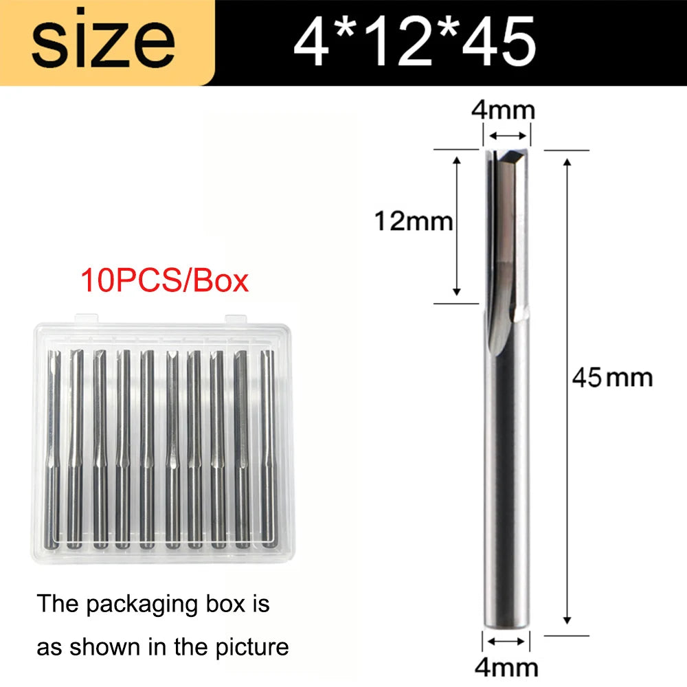 3.175mm Shank 2-Flute Straight End Mill - 10-Piece Engraving Bit Set