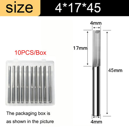 3.175mm Shank 2-Flute Straight End Mill - 10-Piece Engraving Bit Set