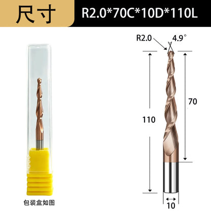 Tapered ball nose end mill, 6mm shank, 2-flute - view 8