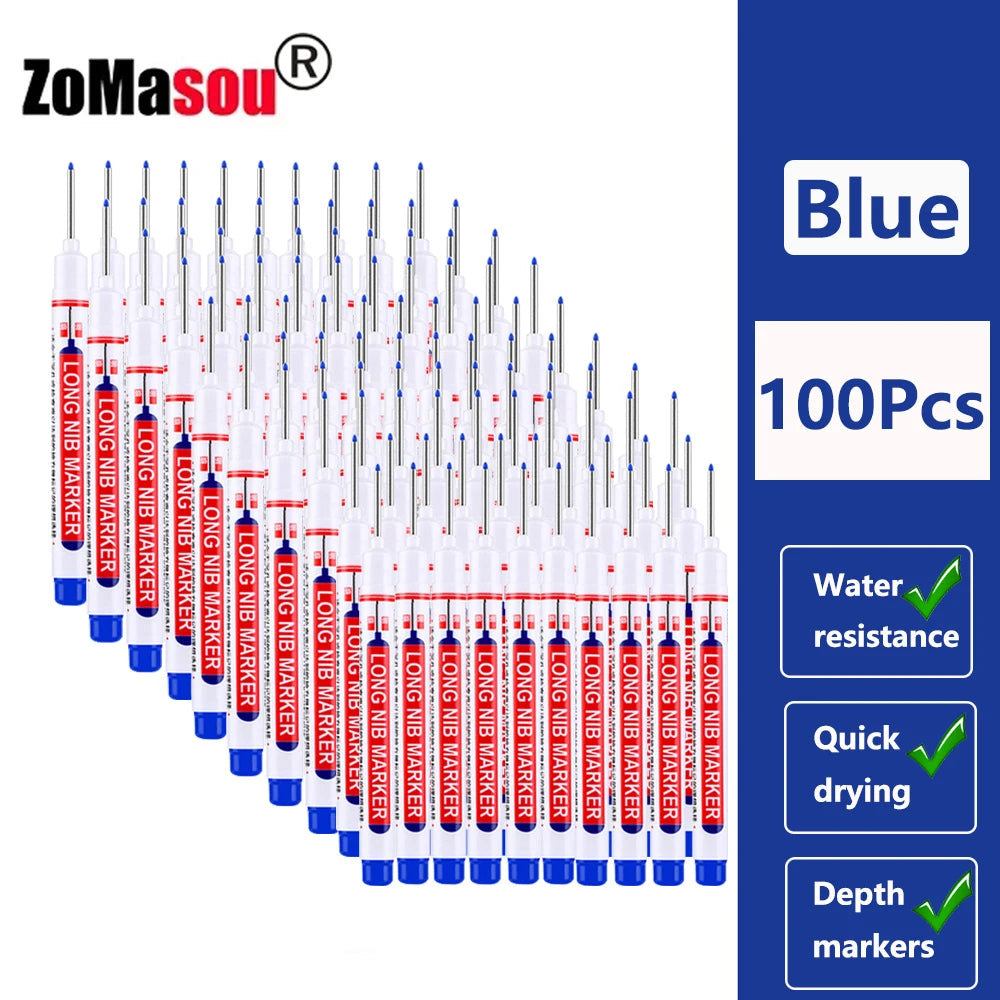 Waterproof Deep-Hole Marker Pens – 20mm Long Head, Carpenter Set