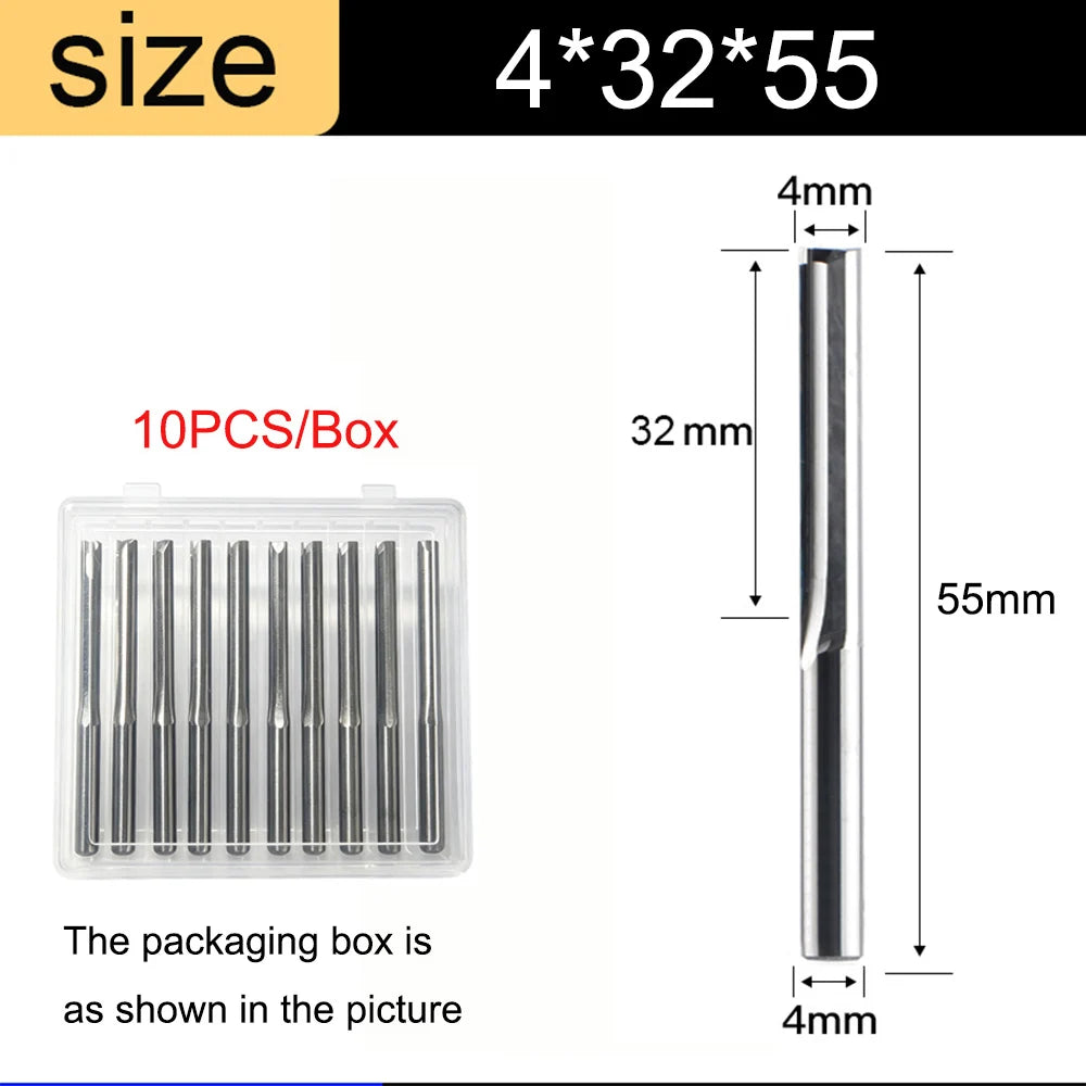 3.175mm Shank 2-Flute Straight End Mill - 10-Piece Engraving Bit Set