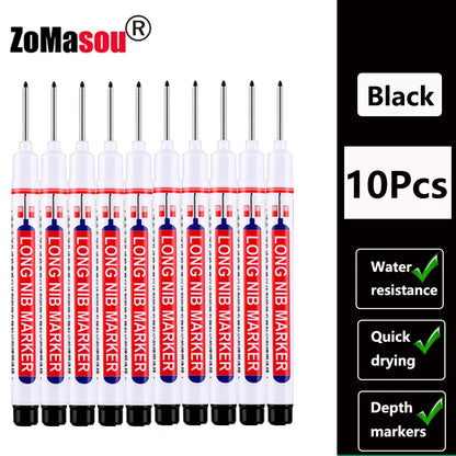 Waterproof Deep-Hole Marker Pens – 20mm Long Head, Carpenter Set