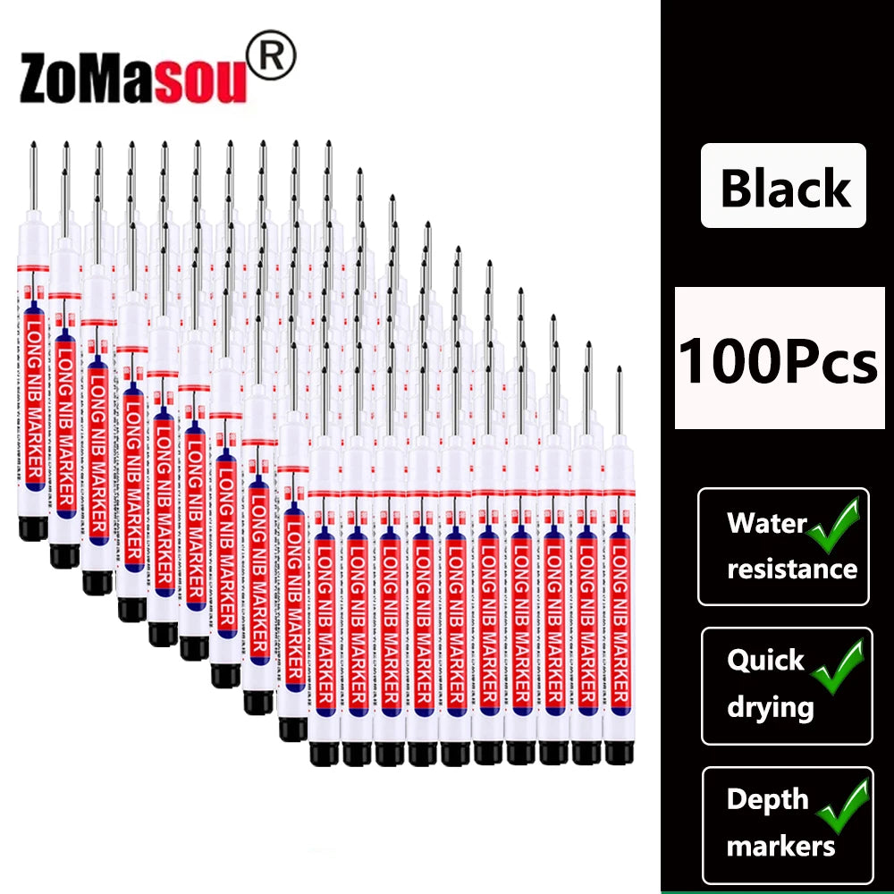 Waterproof Deep-Hole Marker Pens – 20mm Long Head, Carpenter Set