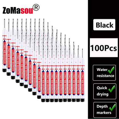 Waterproof Deep-Hole Marker Pens – 20mm Long Head, Carpenter Set
