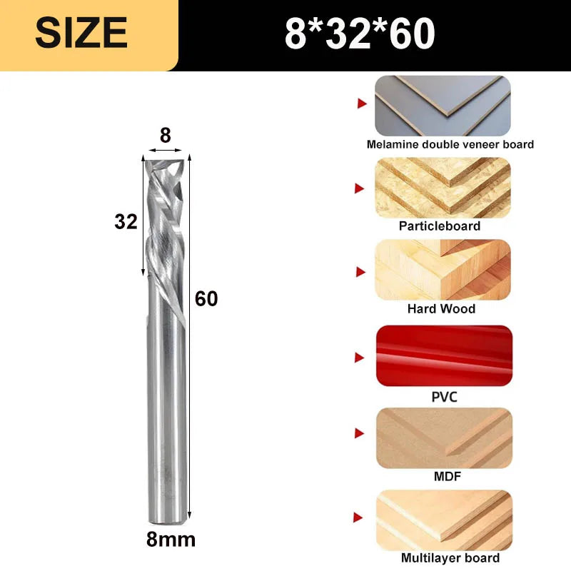 2-Flute Compression Router Bit - Up & Down Cut Carbide End Mill