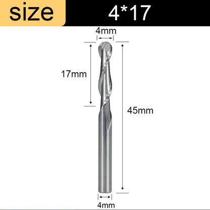 Ball Nose End Mill - 2-Flute Spiral Router Bit, 3.175-8mm Shank
