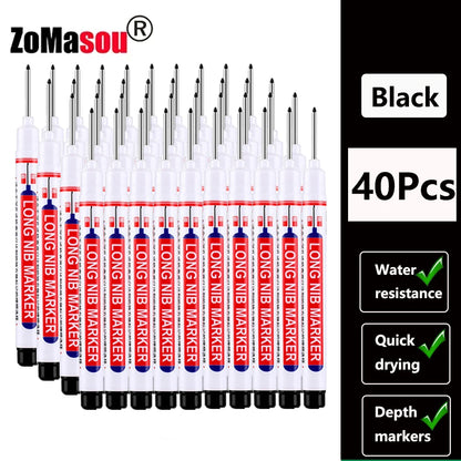 Waterproof Deep-Hole Marker Pens – 20mm Long Head, Carpenter Set