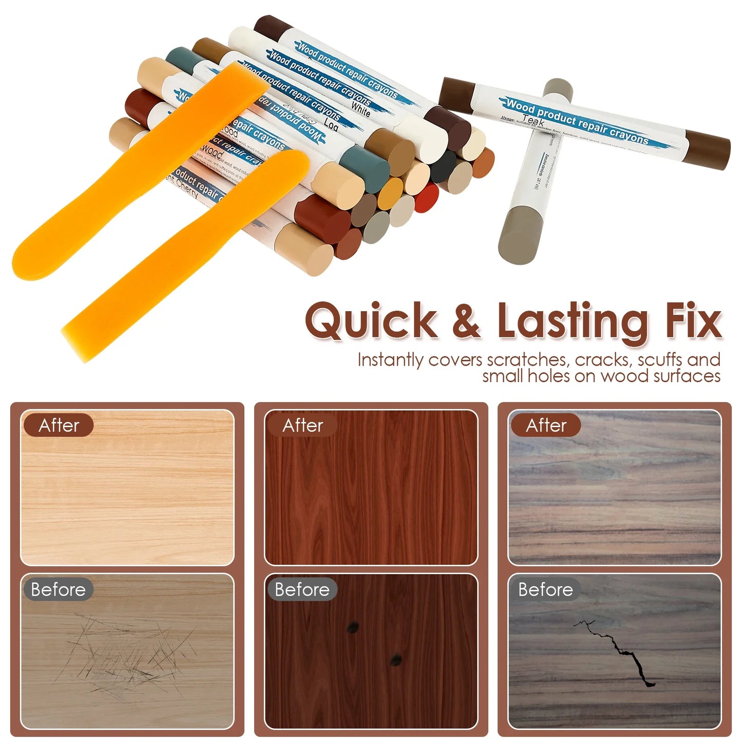 Wood Furniture Repair Filler Sticks – 20-Color Touch-Up Crayon Kit