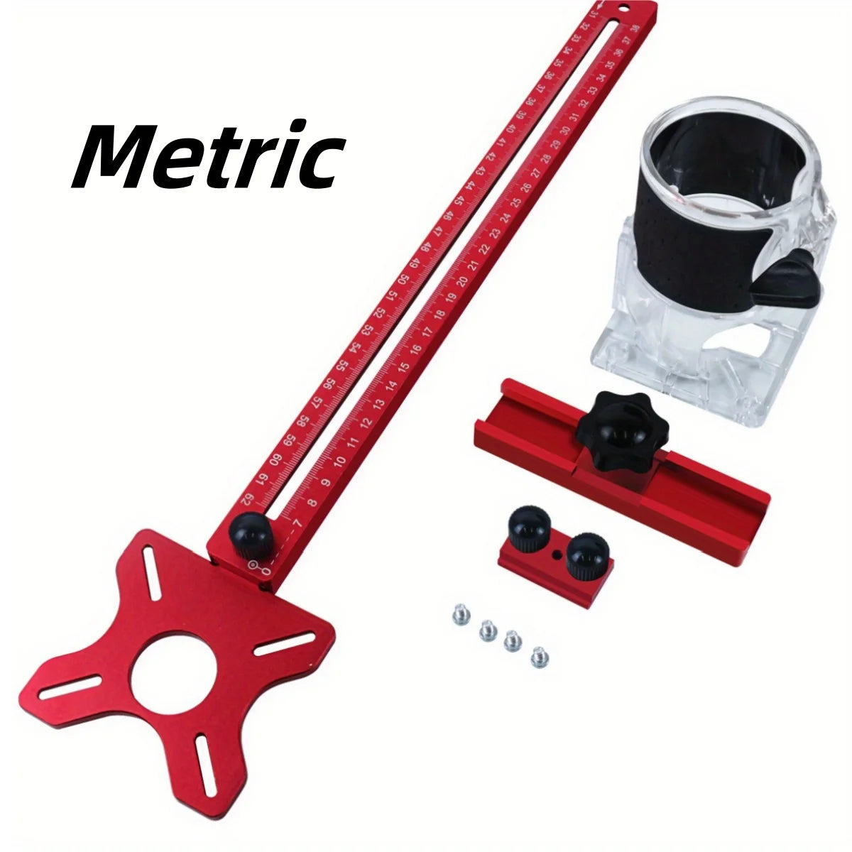 4-in-1 Cabinet Hardware Jig & Router Guide – MM/Inch Circle Cutting Bracket