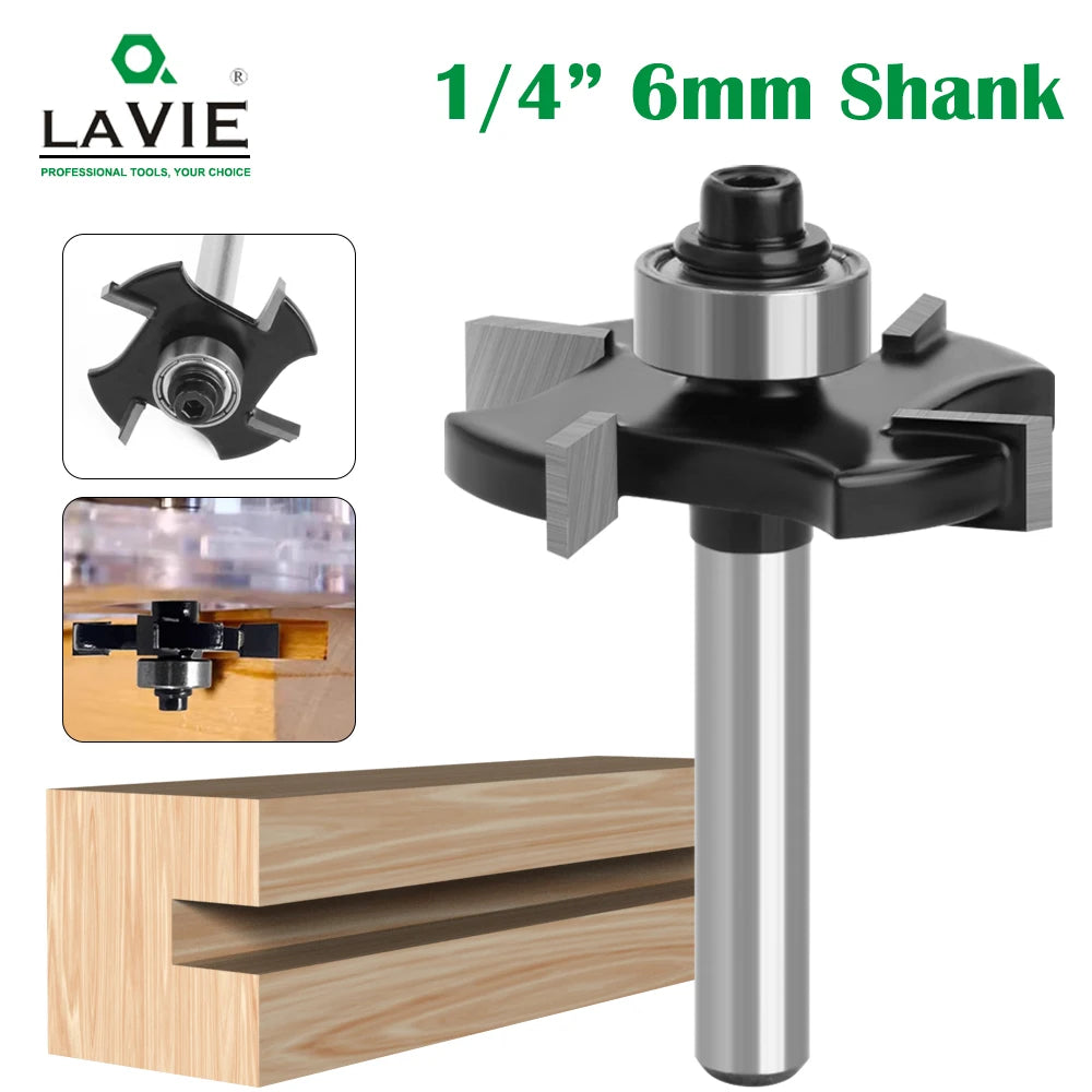 LAVIE 4-Blade T-Slot Cutter – 6mm/6.35mm Shank Jointing Bit
