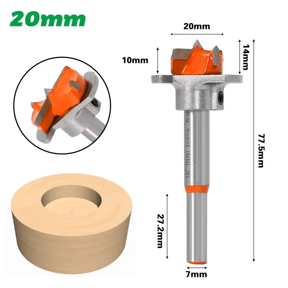 Carbide-tipped hinge boring bit cutting edge detail