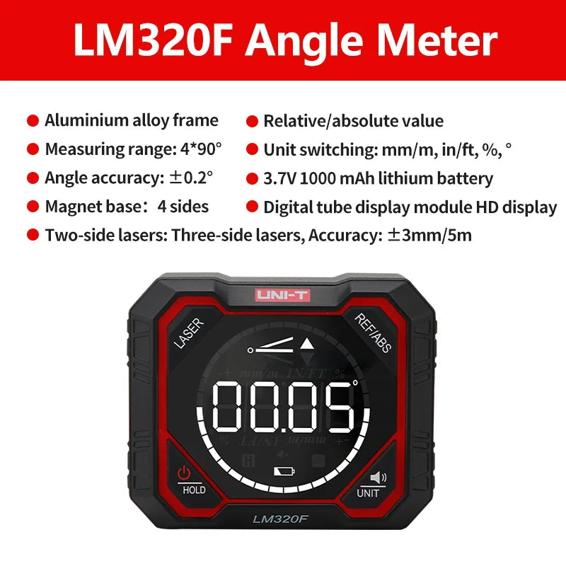 UNI-T Digital Angle Meter – Magnetic Inclinometer & Bevel Box