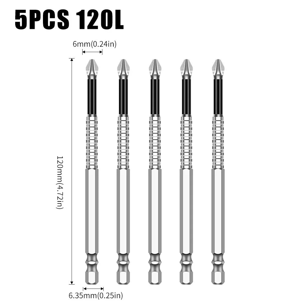 Non-Slip Magnetic Cross Head Screwdriver Bits - K5, 25-150mm Lengths