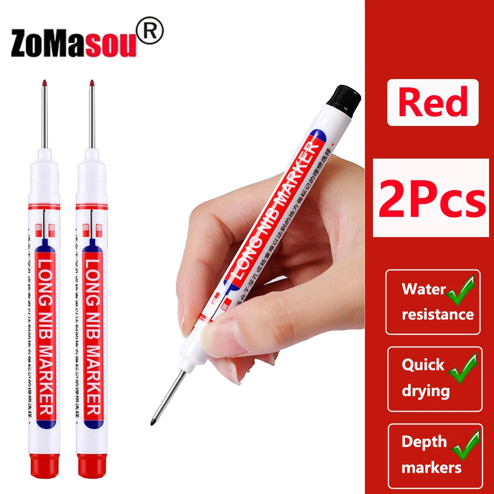 Waterproof Deep-Hole Marker Pens – 20mm Long Head, Carpenter Set