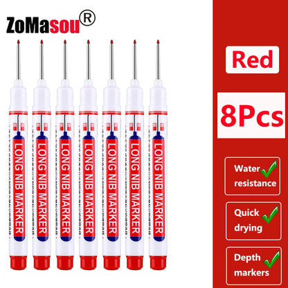 Waterproof Deep-Hole Marker Pens – 20mm Long Head, Carpenter Set