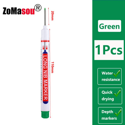 Waterproof Deep-Hole Marker Pens – 20mm Long Head, Carpenter Set
