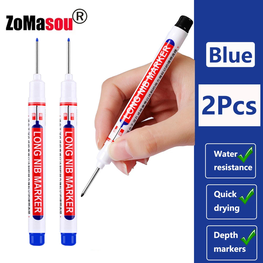 Waterproof Deep-Hole Marker Pens – 20mm Long Head, Carpenter Set