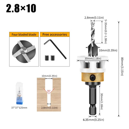 Adjustable Depth Countersink Drill Bit - 4-Edge Tungsten Steel, 2.8-4mm