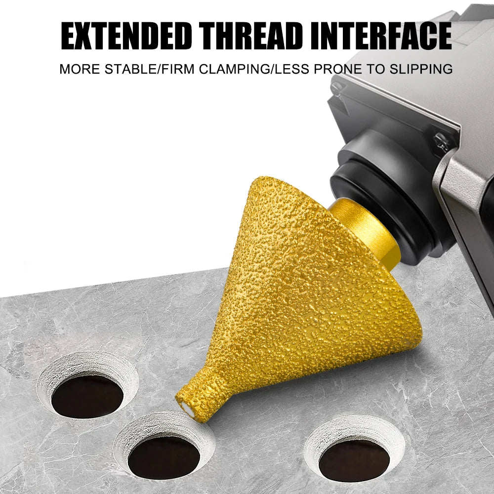 Diamond chamfer bit cone shape close-up