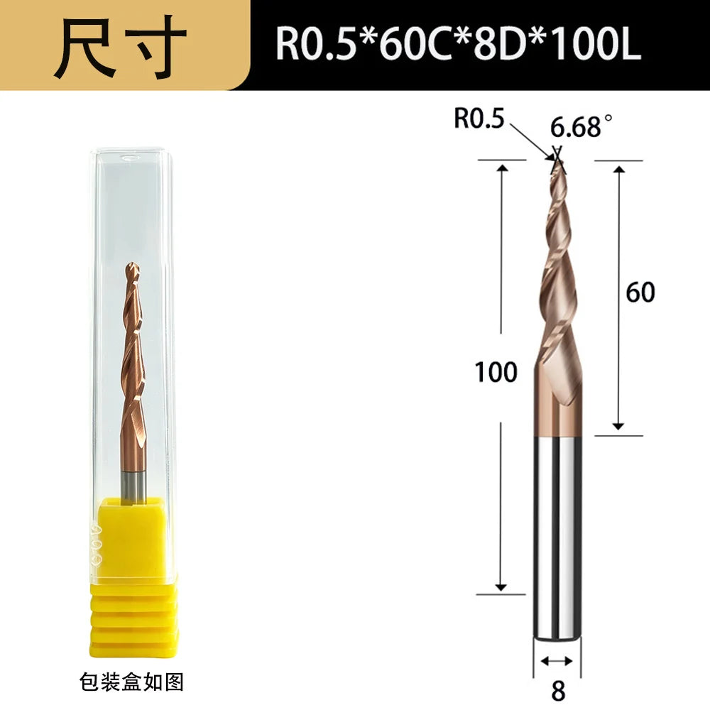 Tapered Ball Nose End Mill - 6mm Shank 2-Flute 3D Carving Router Bit