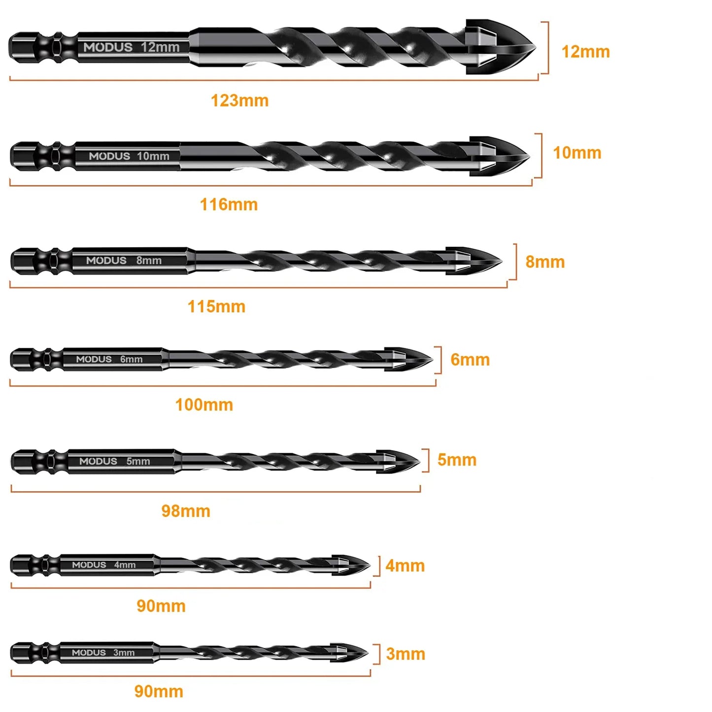 High-Performance Cross-Tip Masonry Drill Bit Set (3-12mm)