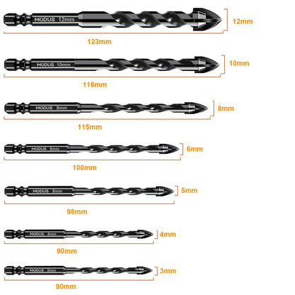 High-Performance Cross-Tip Masonry Drill Bit Set (3-12mm)