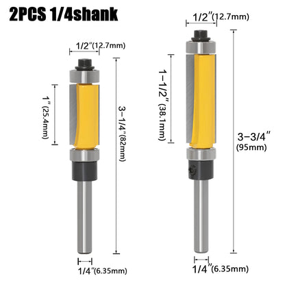Template Trim Router Bit – Top & Bottom Bearing, 2in Cutting Length