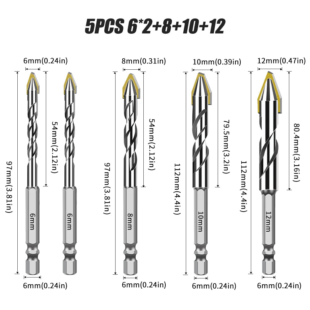 Hex Shank Core Drill Bit Set - Multi-Material Masonry Bits