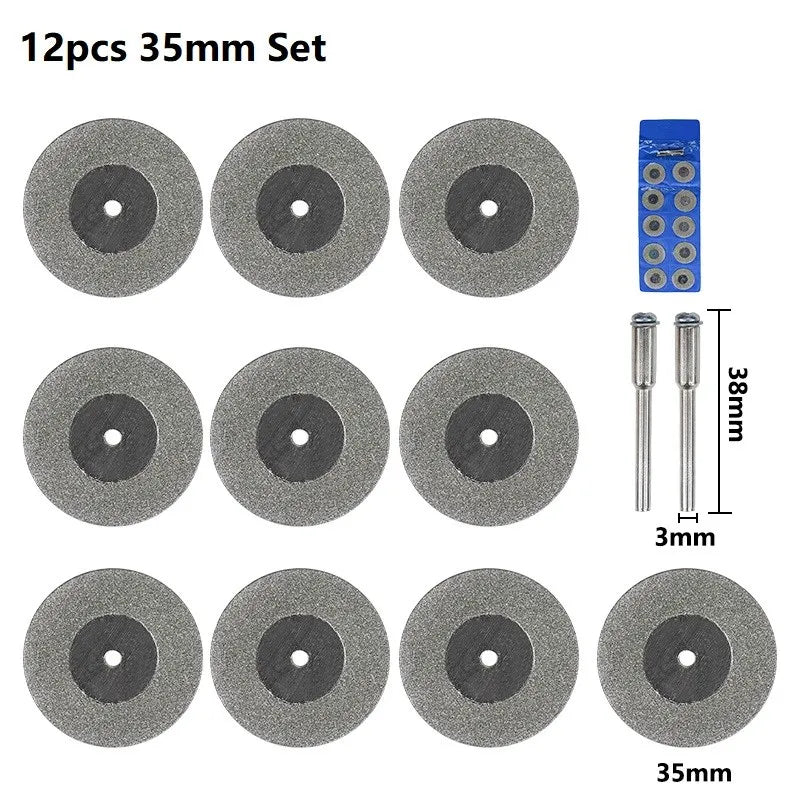 Mini Diamond Saw Blades for Rotary Tools - 16-50mm Cutting Discs, 3mm Shank