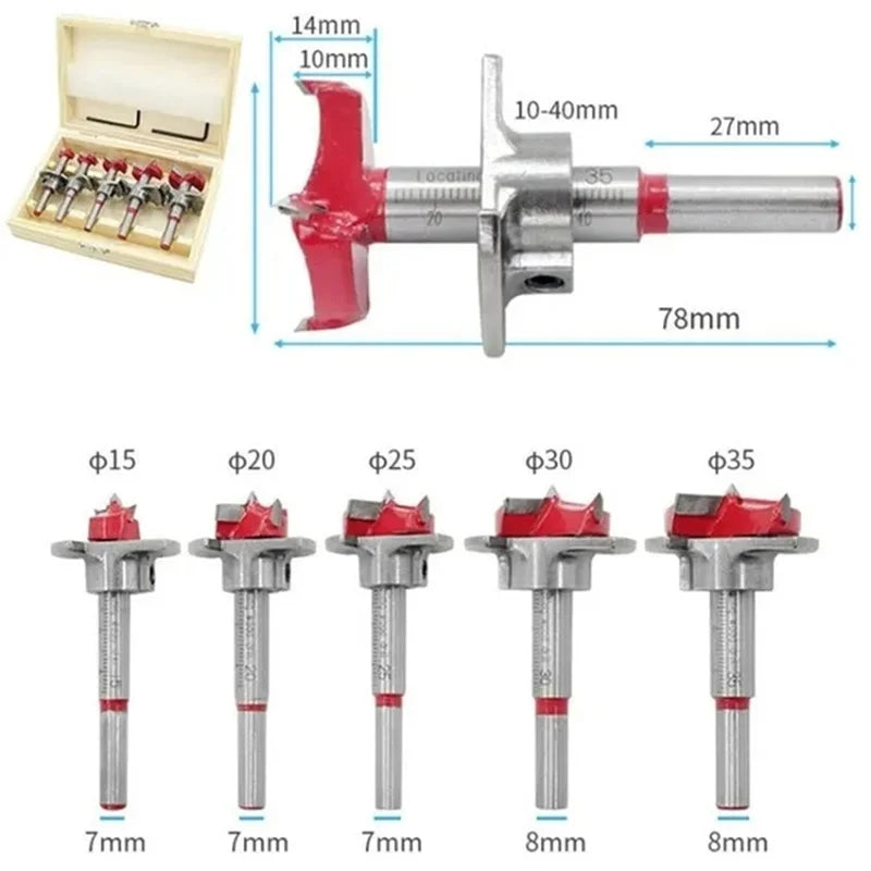 5-Piece Forstner Bit Set for Cabinet Hinges