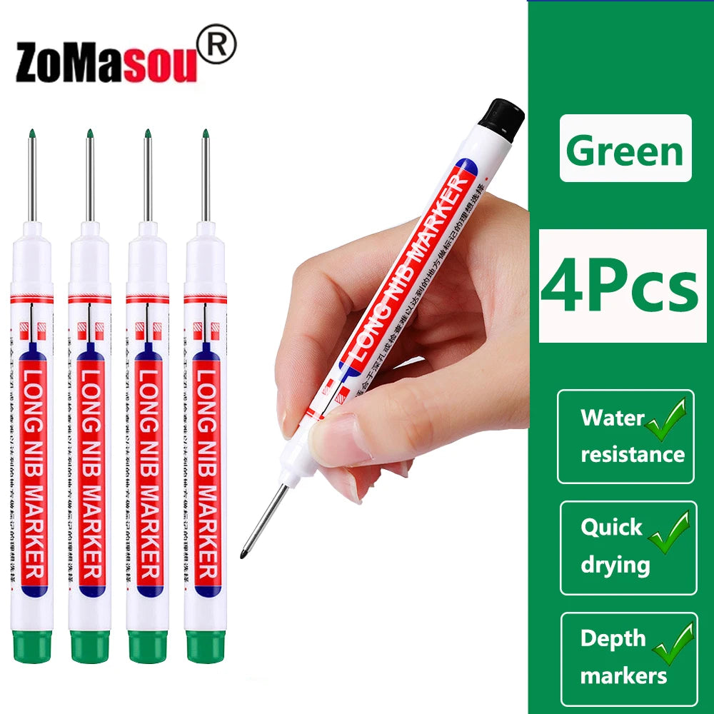 Waterproof Deep-Hole Marker Pens – 20mm Long Head, Carpenter Set