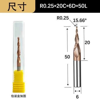 Tapered Ball Nose End Mill - 6mm Shank 2-Flute 3D Carving Router Bit