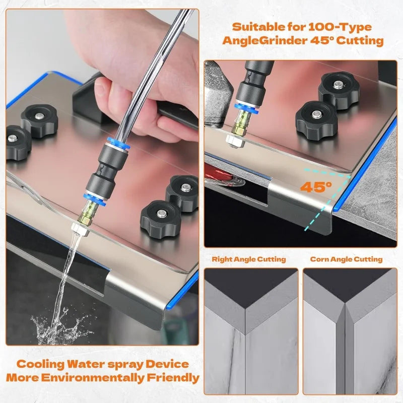 45-degree bevel cut on ceramic tile edge using the grinder stand