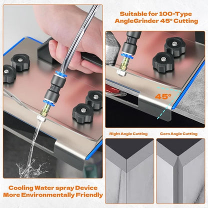45-degree bevel cut on ceramic tile edge using the grinder stand