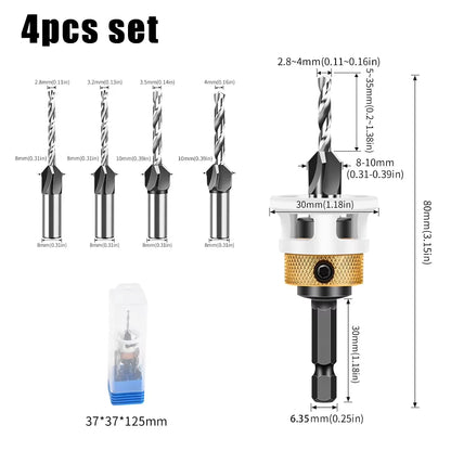 Adjustable Depth Countersink Drill Bit - 4-Edge Tungsten Steel, 2.8-4mm