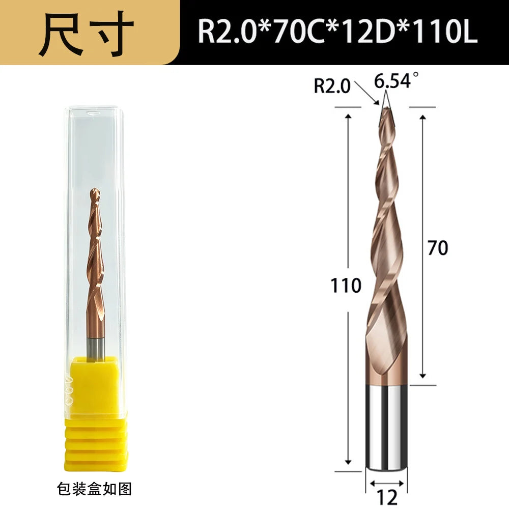 Tapered Ball Nose End Mill - 6mm Shank 2-Flute 3D Carving Router Bit