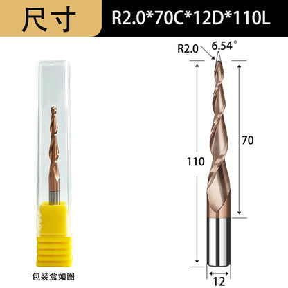 Tapered Ball Nose End Mill - 6mm Shank 2-Flute 3D Carving Router Bit