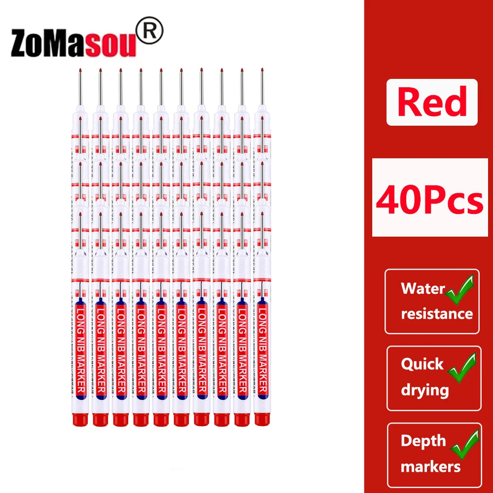 Waterproof Deep-Hole Marker Pens – 20mm Long Head, Carpenter Set
