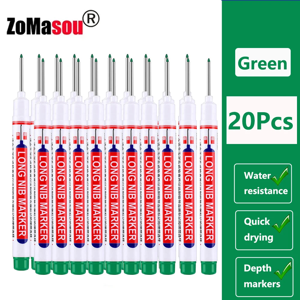 Waterproof Deep-Hole Marker Pens – 20mm Long Head, Carpenter Set
