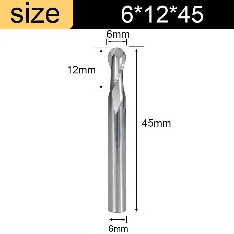 Ball Nose End Mill - 2-Flute Spiral Router Bit, 3.175-8mm Shank