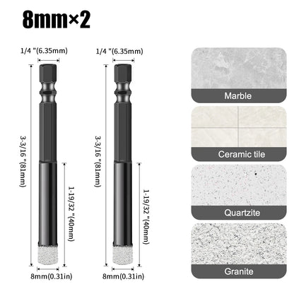 Hex Shank Diamond Core Drill Bit Set - Dry Vacuum Brazed, 6-16mm