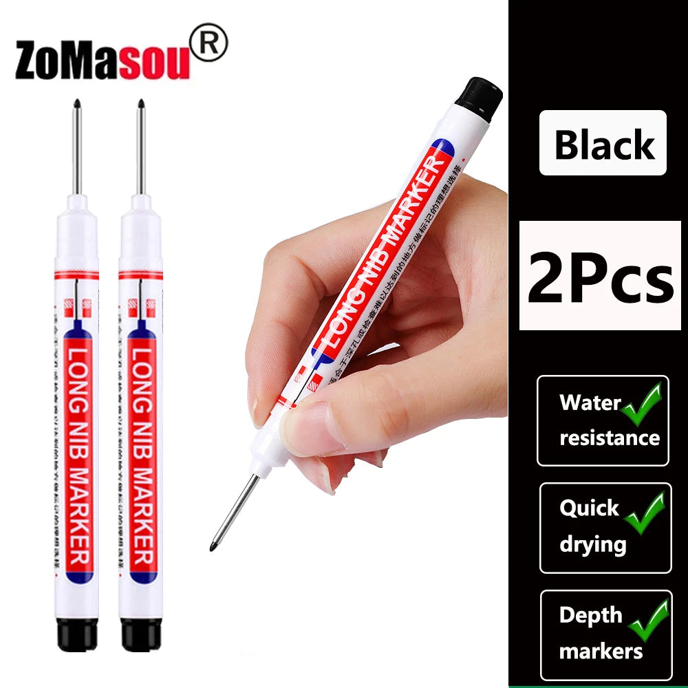 Waterproof Deep-Hole Marker Pens – 20mm Long Head, Carpenter Set