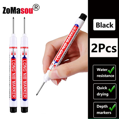 Waterproof Deep-Hole Marker Pens – 20mm Long Head, Carpenter Set