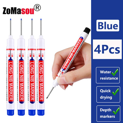 Waterproof Deep-Hole Marker Pens – 20mm Long Head, Carpenter Set