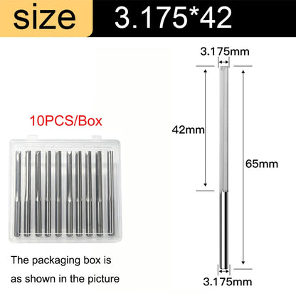 3.175mm Shank 2-Flute Straight End Mill - 10-Piece Engraving Bit Set