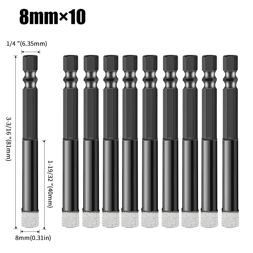 Hex Shank Diamond Core Drill Bit Set - Dry Vacuum Brazed, 6-16mm
