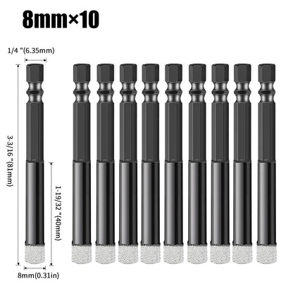 Hex Shank Diamond Core Drill Bit Set - Dry Vacuum Brazed, 6-16mm