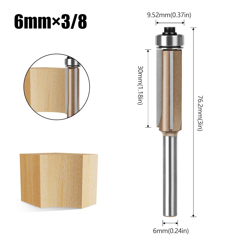 Flush Trim Router Bit – 6mm 3-Flute With Bearing